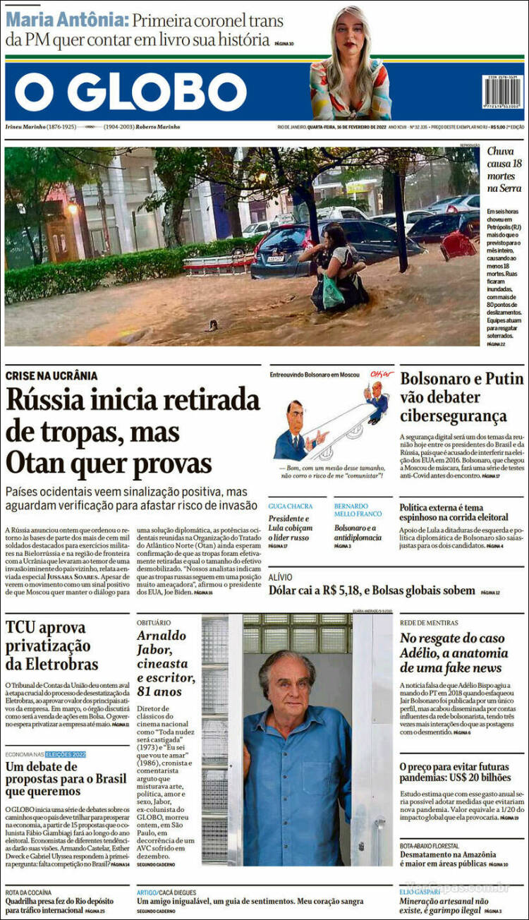 Portada de O Globo (Brésil)