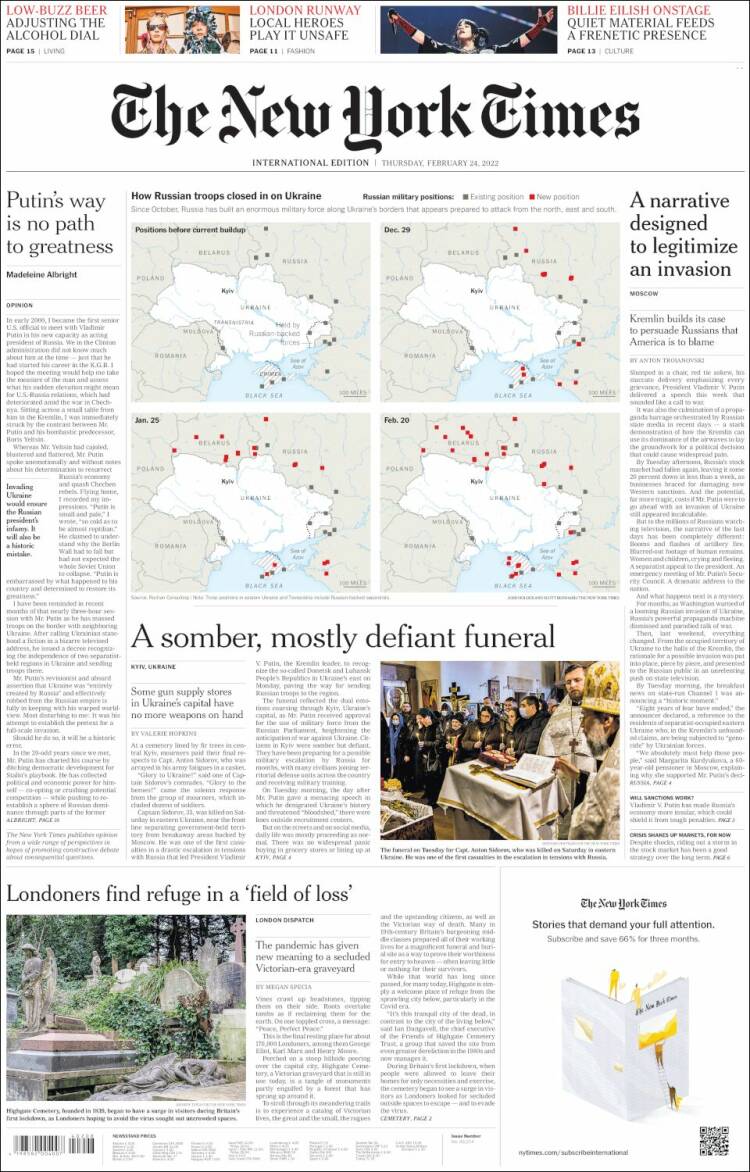 Portada de International New York Times (Europa)