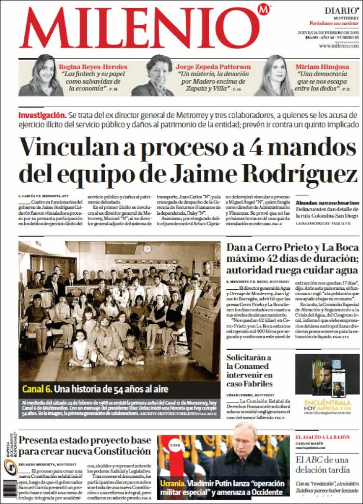 Portada de Milenio de Monterrey (México)
