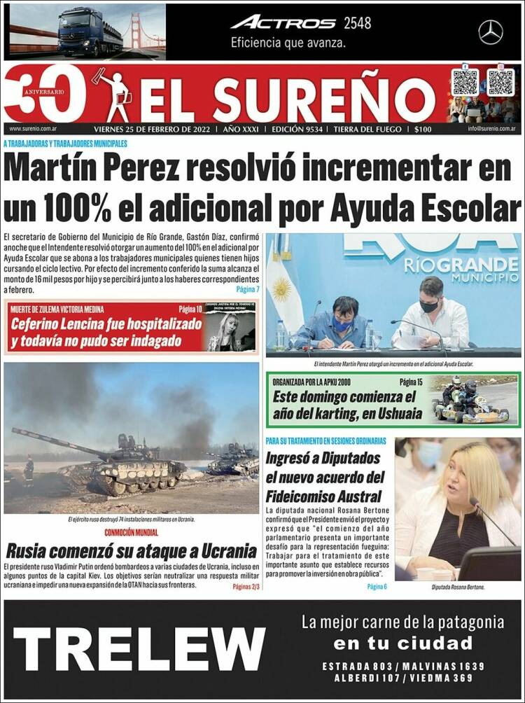 Portada de Diario El Sureño (Argentina)
