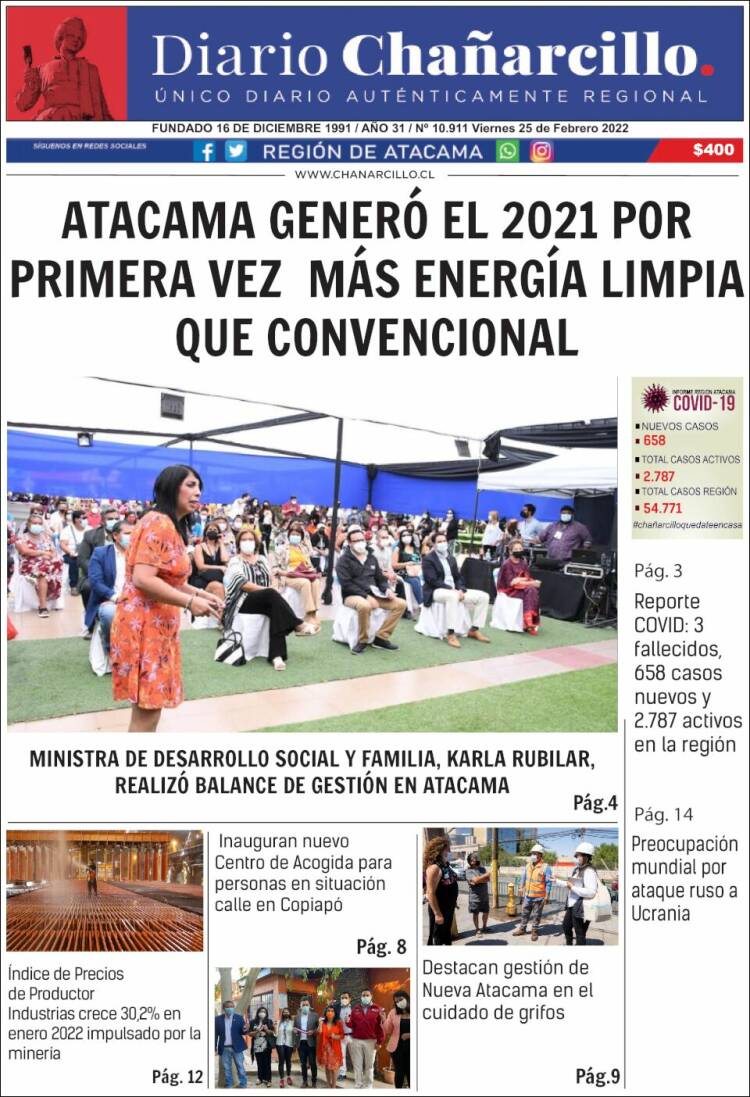 Portada de Diario Chañarcillo (Chile)