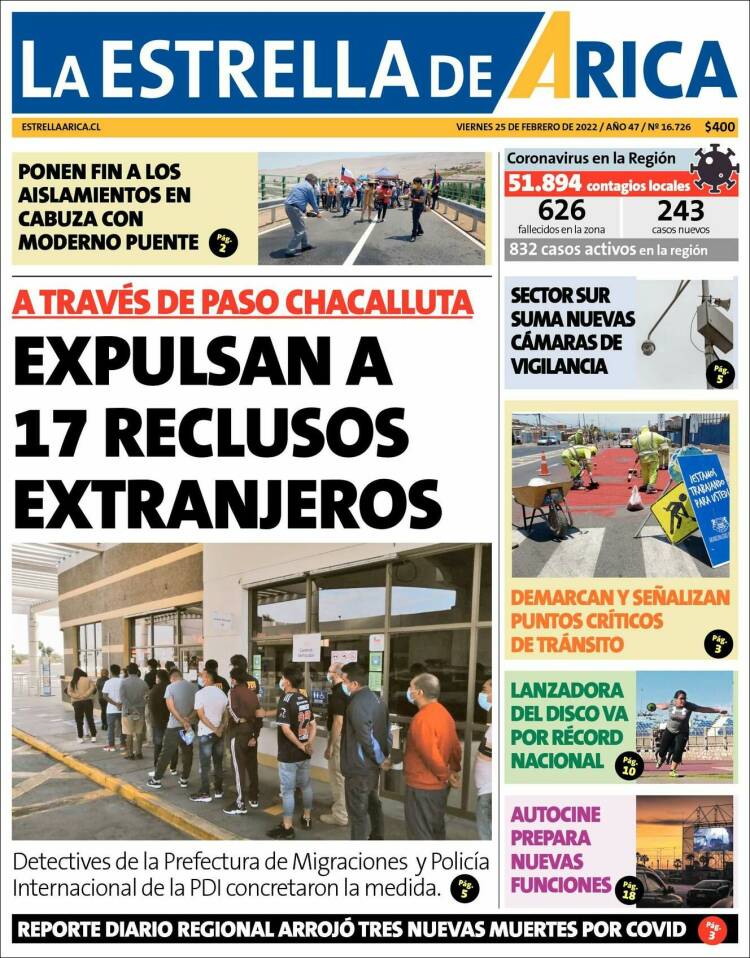 Portada de La Estrella de Arica (Chile)