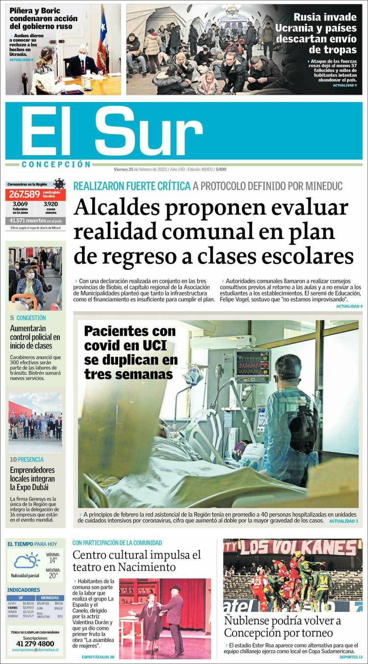 Portada de El Sur (Chile)