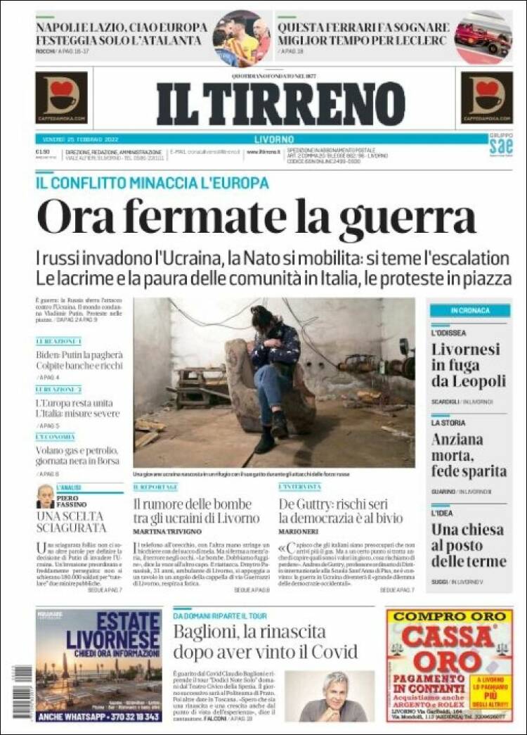 Portada de Il Tirreno (Italia)