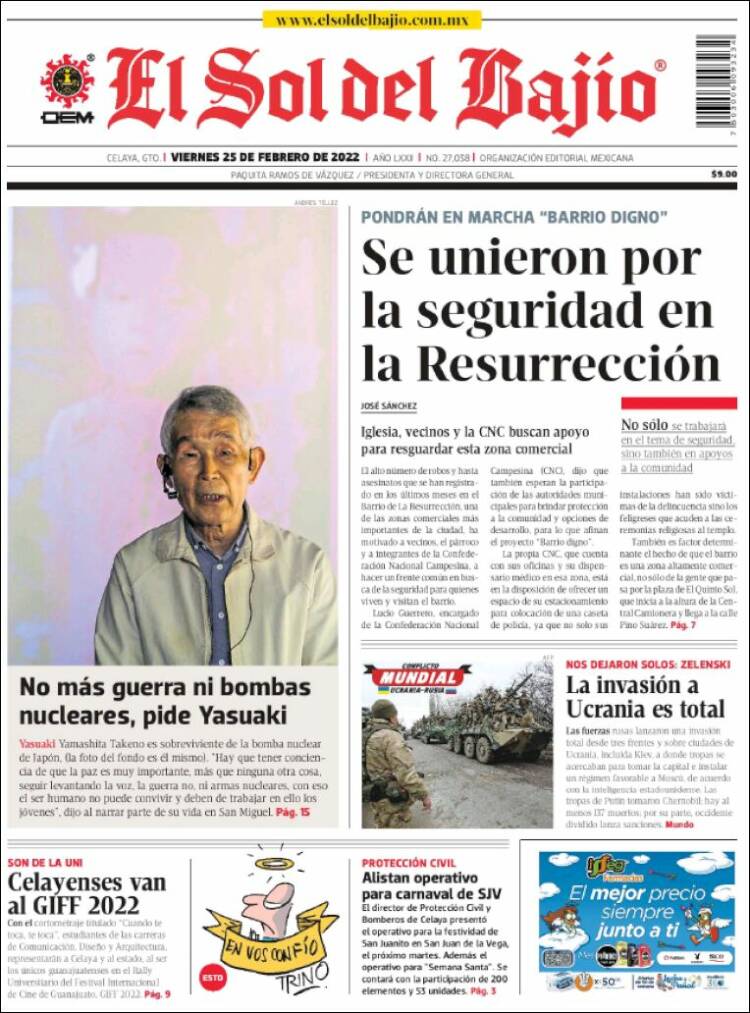 Portada de El Sol del Bajio (México)