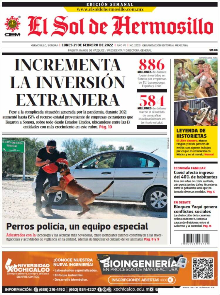 Portada de El Sol de Hermosillo (México)