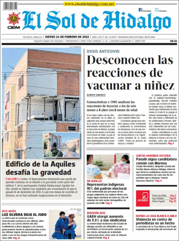 Portada de El Sol de Hidalgo (México)