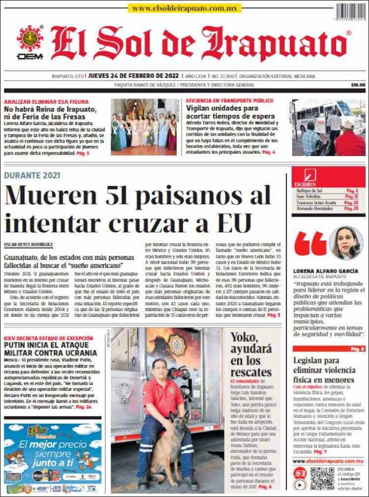 Portada de El Sol de Irapuato (México)