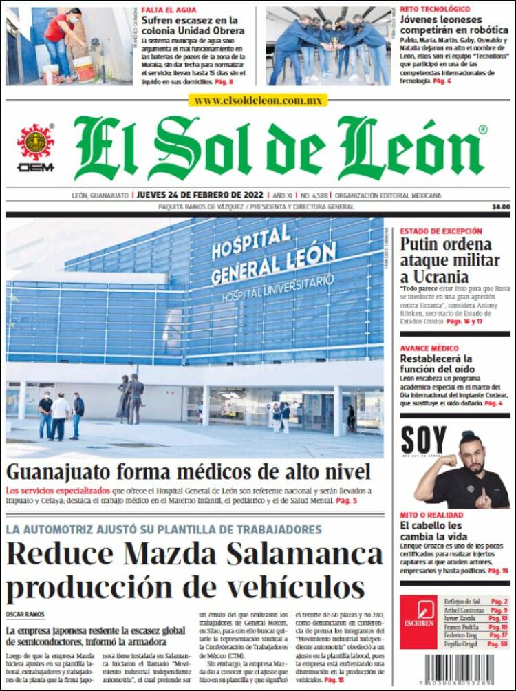 Portada de El Sol de León (México)