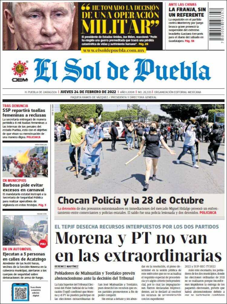 Portada de El Sol de Puebla (México)