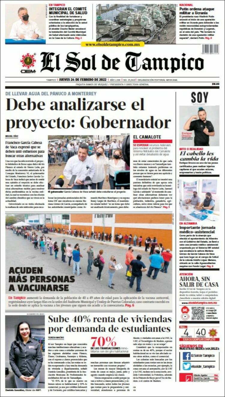 Portada de El Sol de Tampico (México)