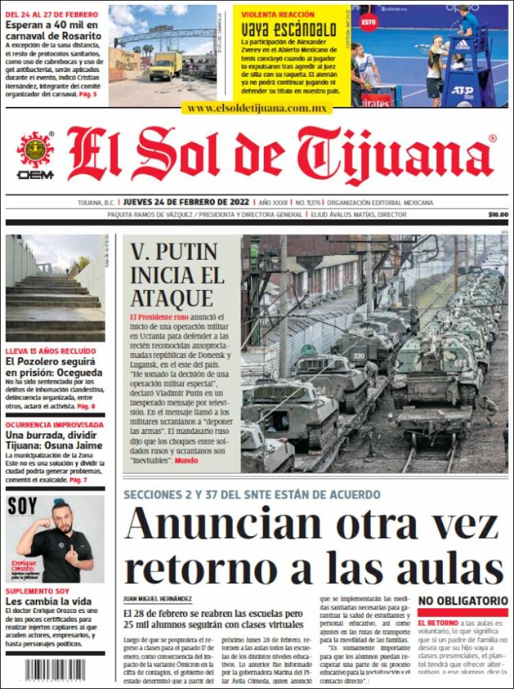 Portada de El Sol de Tijuana (México)