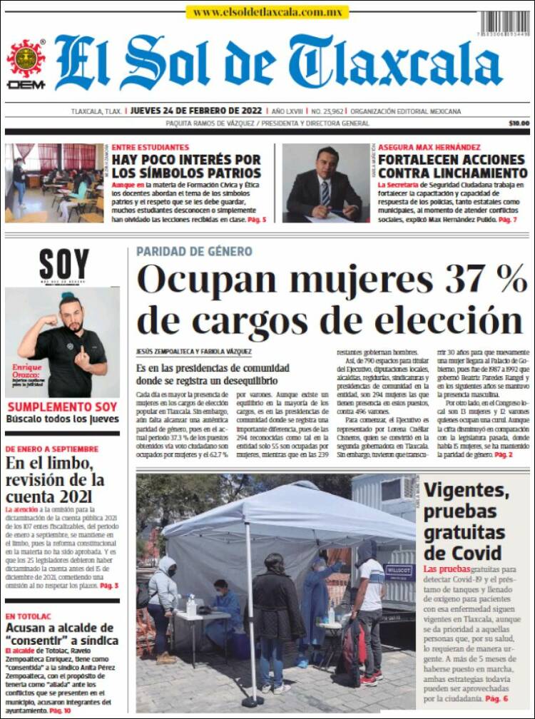 Portada de El Sol de Tlaxcala (México)