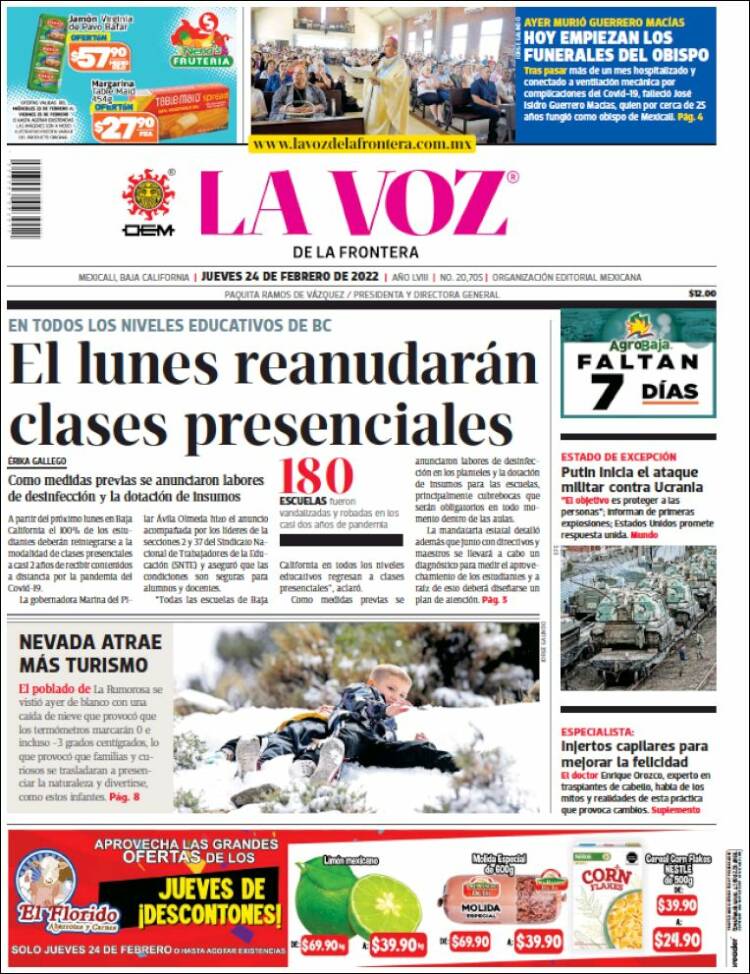 Portada de La Voz de la Frontera (México)