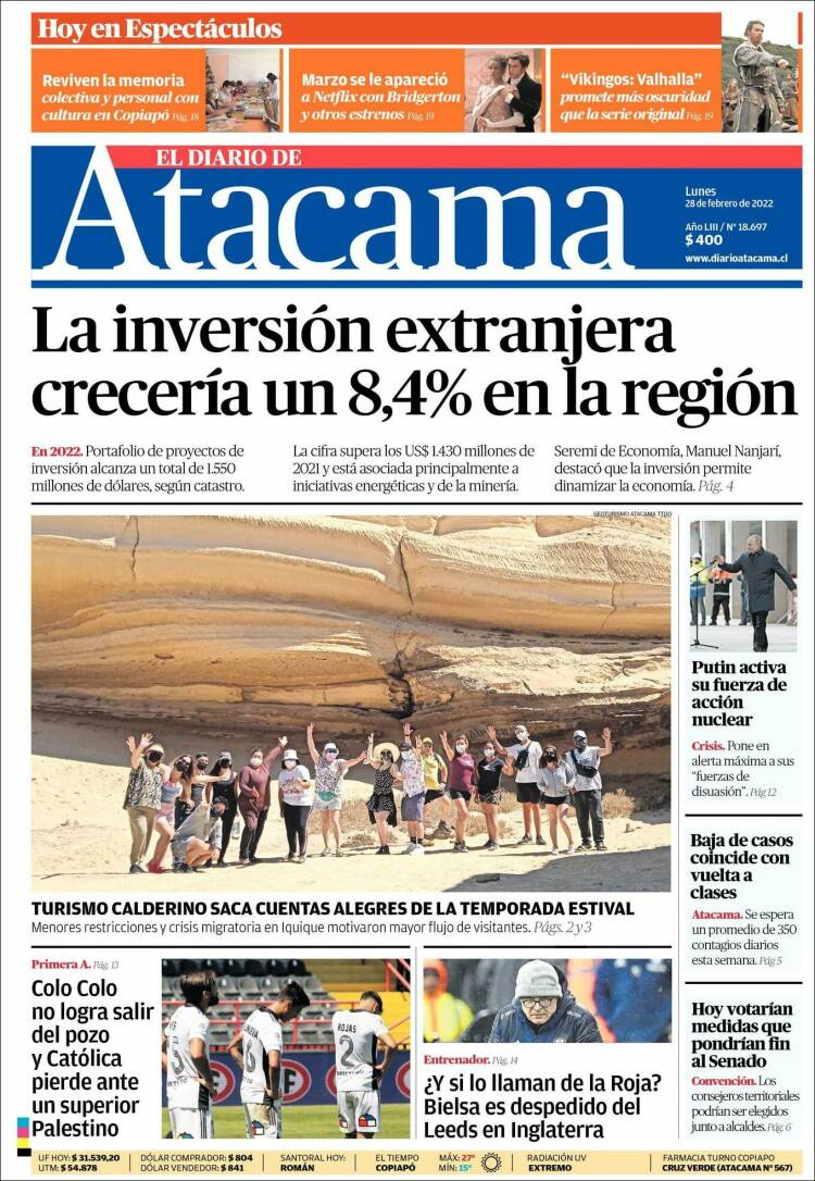 Portada de Diario de Atacama (Chili)