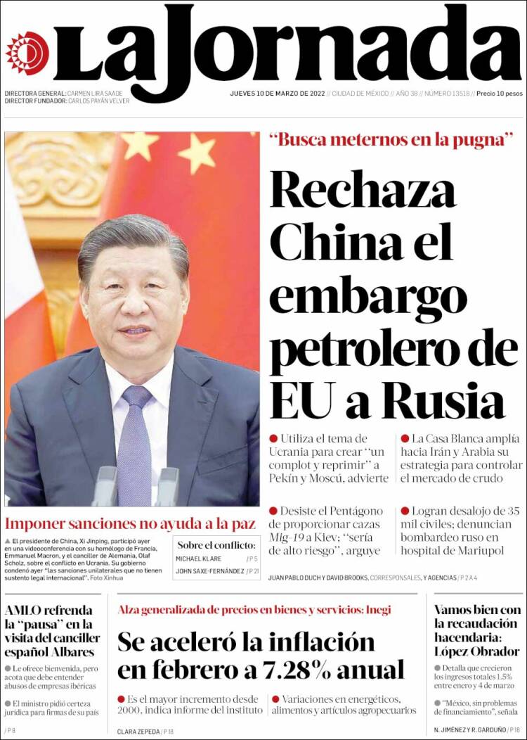 Portada de La Jornada (México)