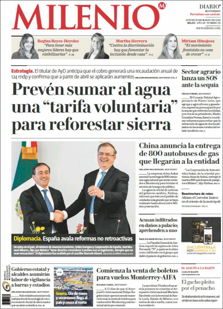 Portada de Milenio de Monterrey (México)