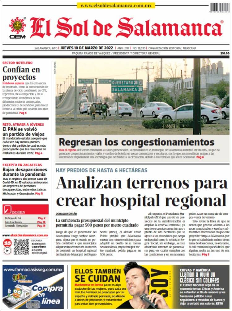 Portada de El Sol de Salamanca (México)