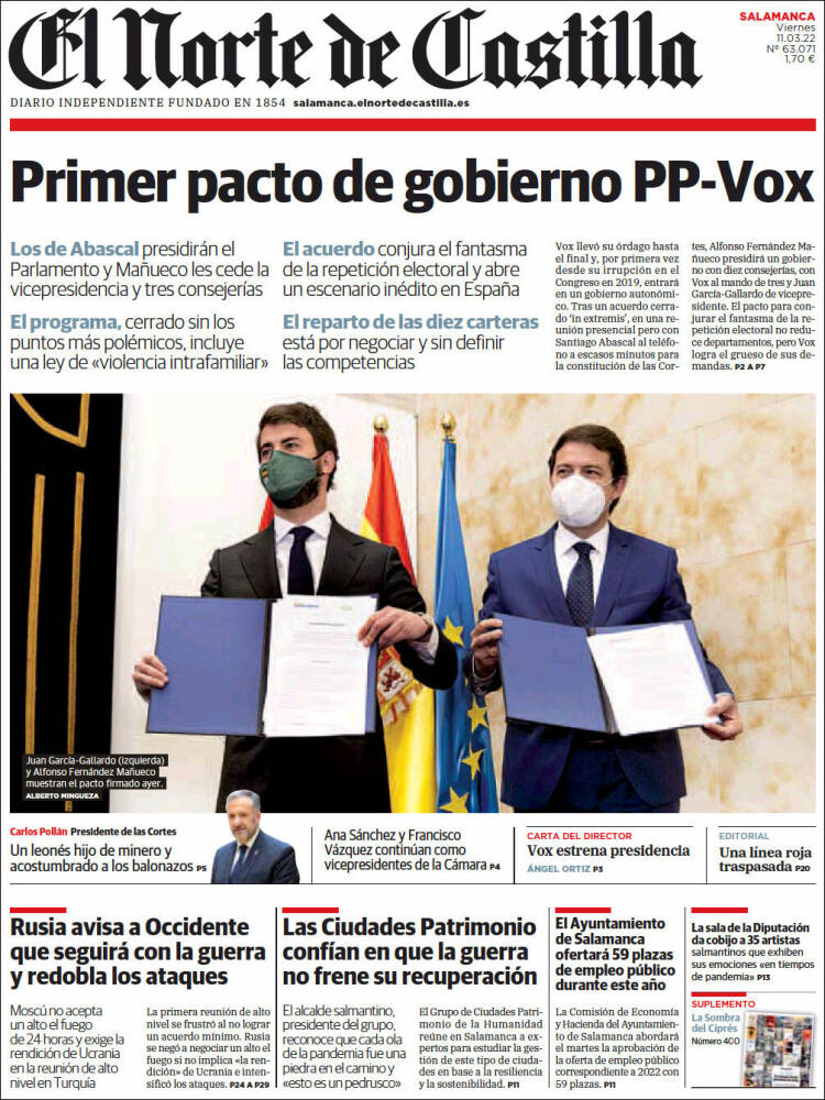 Portada de Norte de Castilla - Salamanca (España)