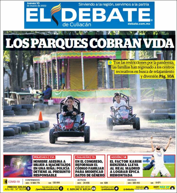 Portada de El Debate de Culiacán (México)
