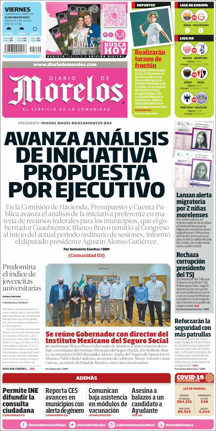 Portada de Diario de Morelos (México)
