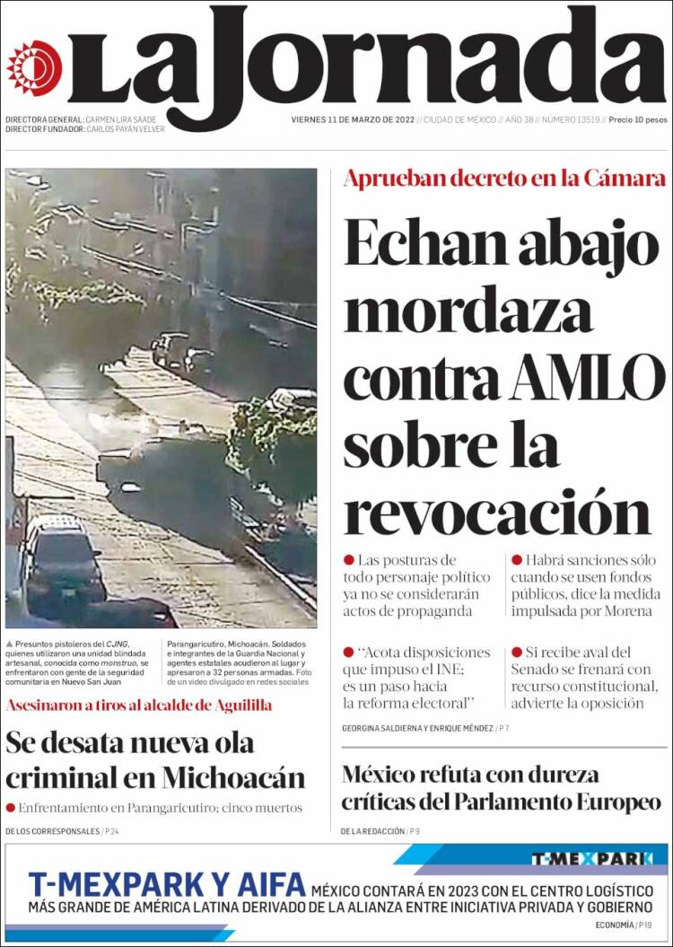 Portada de La Jornada (México)