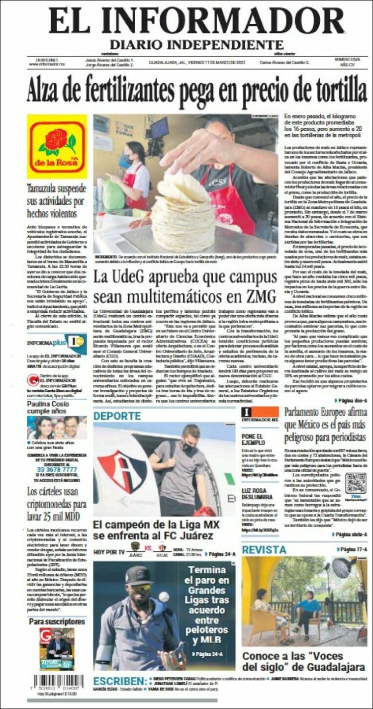 Portada de El Informador (México)