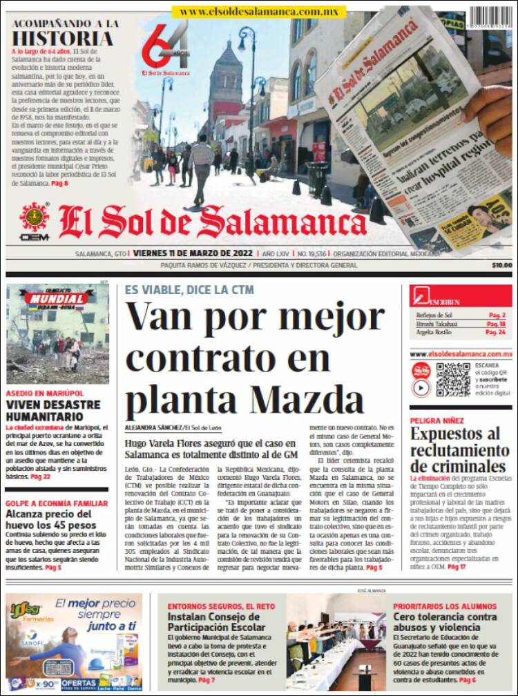 Portada de El Sol de Salamanca (México)