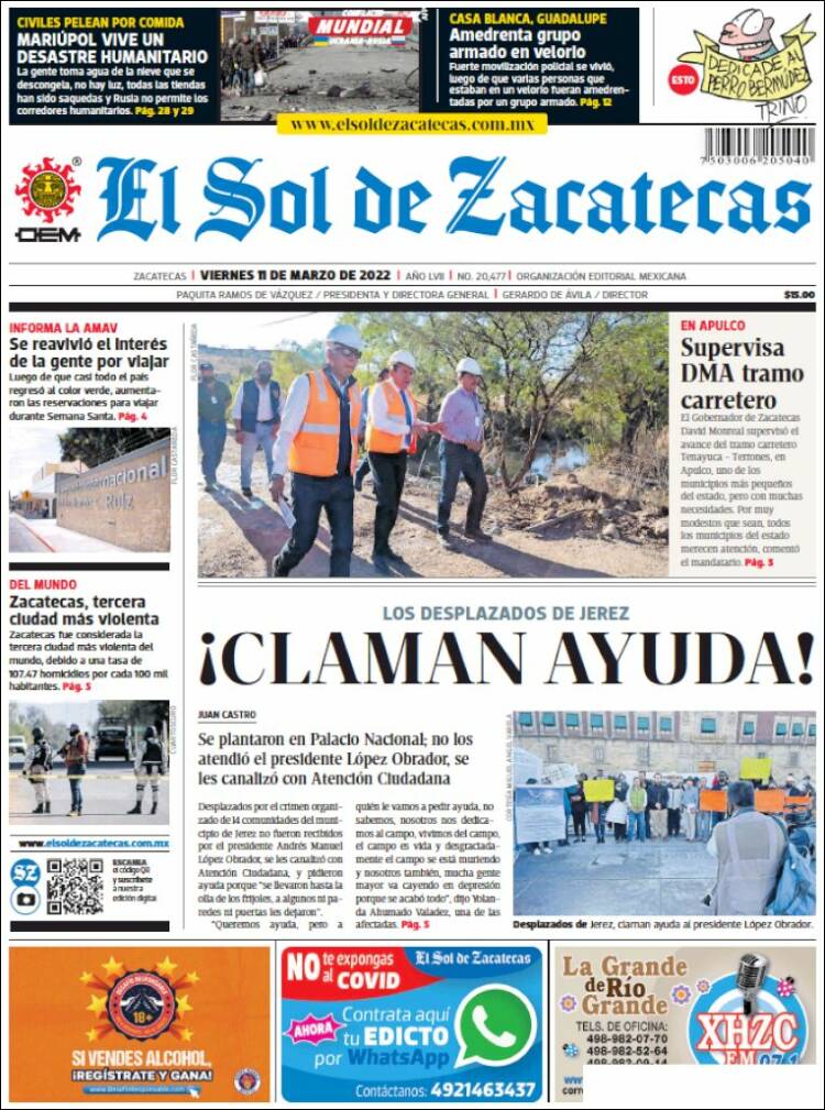 Portada de El Sol de Zacatecas (México)