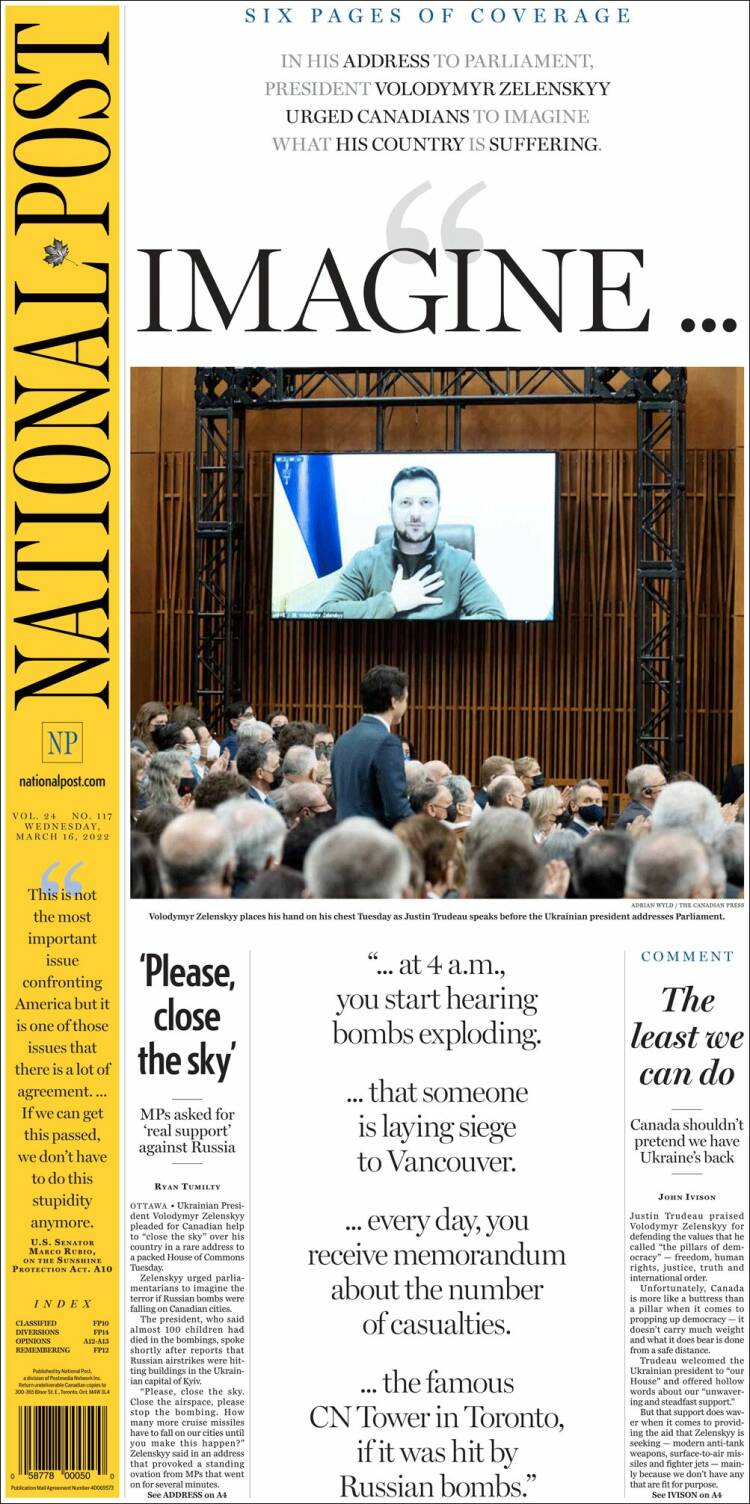 Portada de The National Post (Canada)