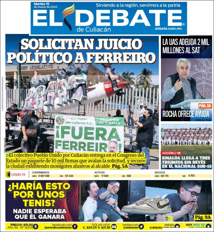 Portada de El Debate de Culiacán (México)