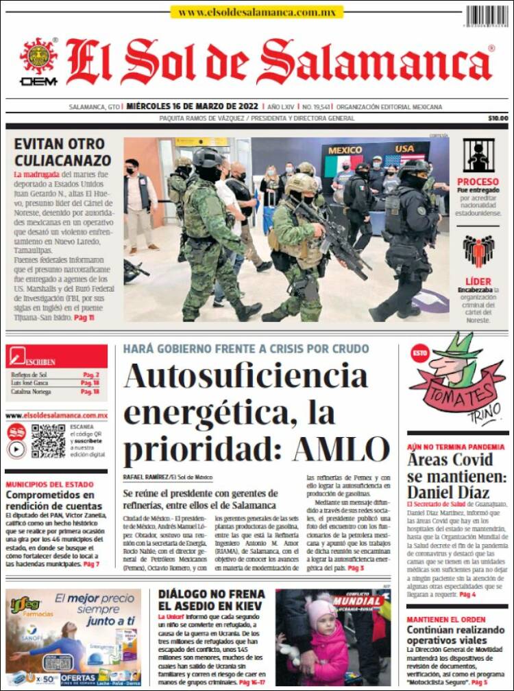 Portada de El Sol de Salamanca (México)