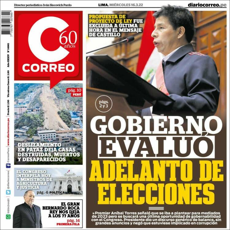Portada de Diario Correo (Pérou)