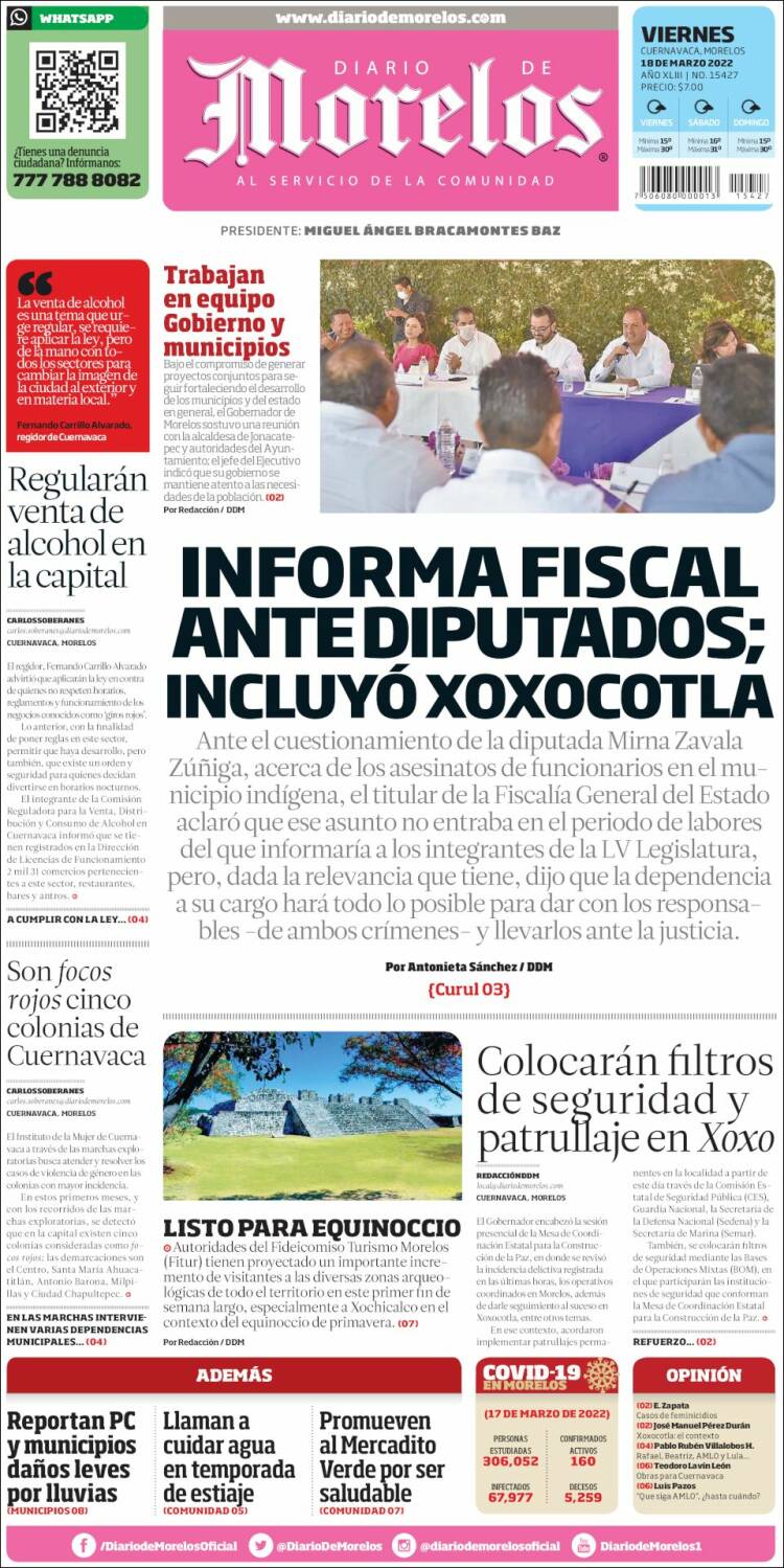Portada de Diario de Morelos (Mexique)