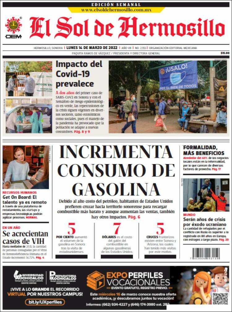 Portada de El Sol de Hermosillo (Mexique)