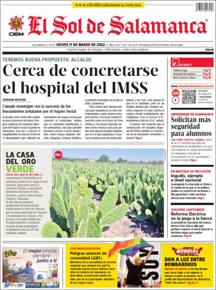 Portada de El Sol de Salamanca (Mexique)