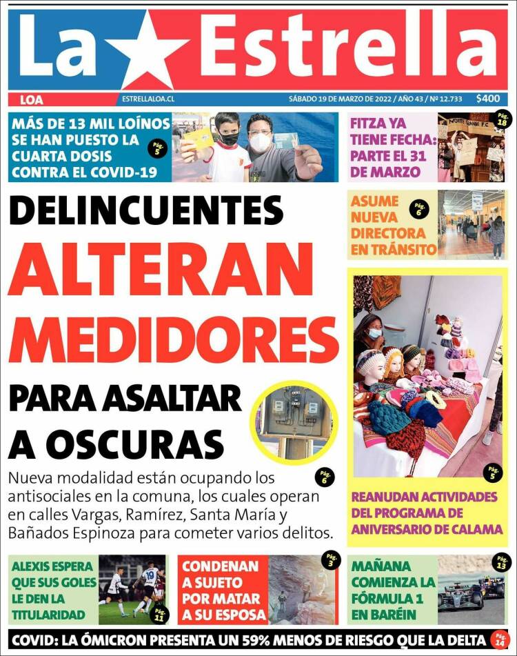 Portada de La Estrella de Loa (Chile)