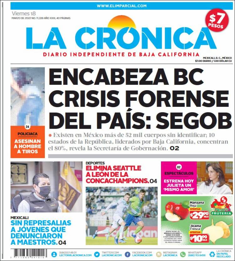 Portada de La Crónica de Baja California (México)