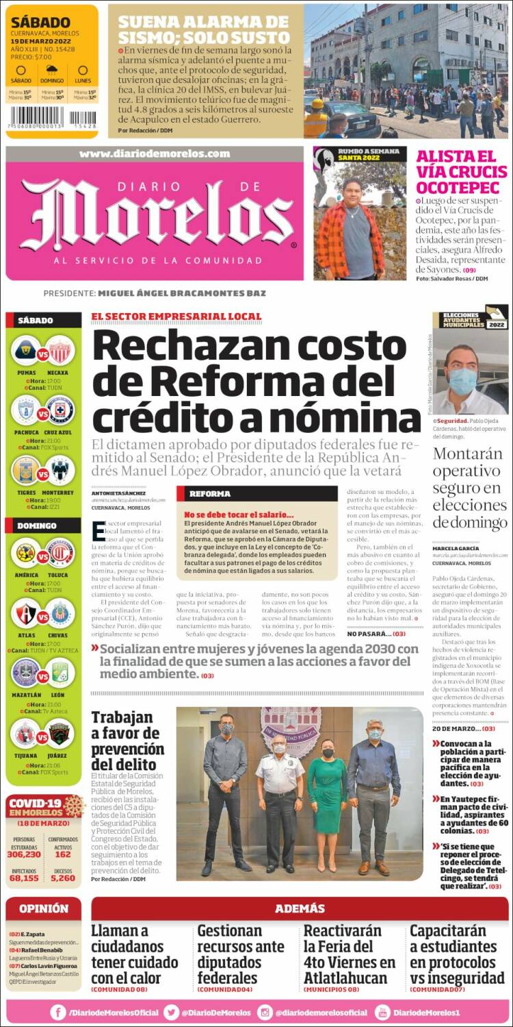 Portada de Diario de Morelos (México)