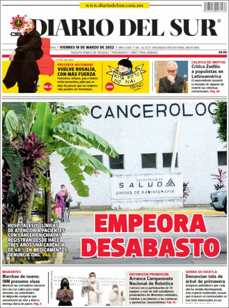 Portada de El Diario del Sur (México)
