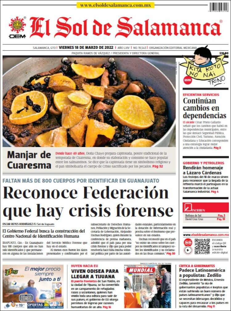 Portada de El Sol de Salamanca (México)