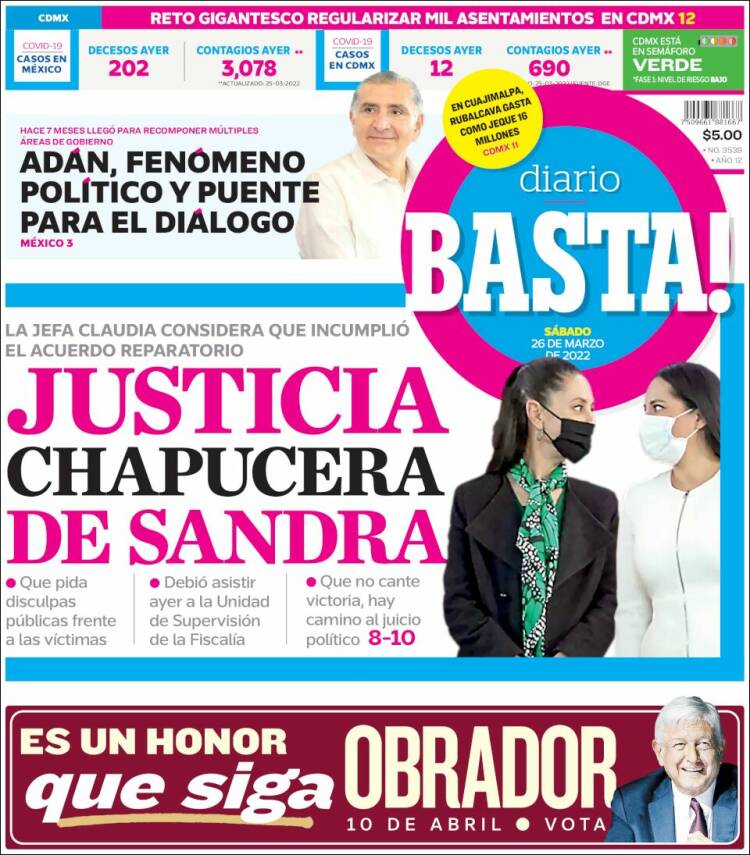 Portada de Diario Basta (México)