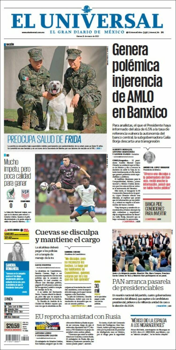 Portada de El Universal (México)