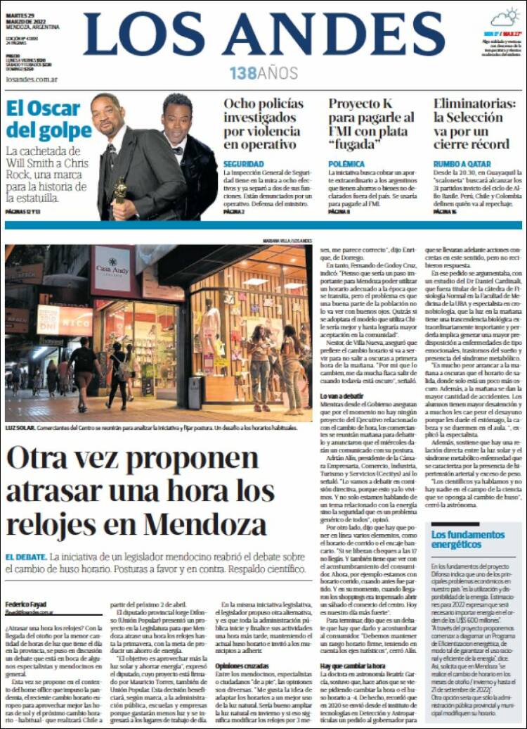 Portada de Los Andes - Mendoza (Argentina)