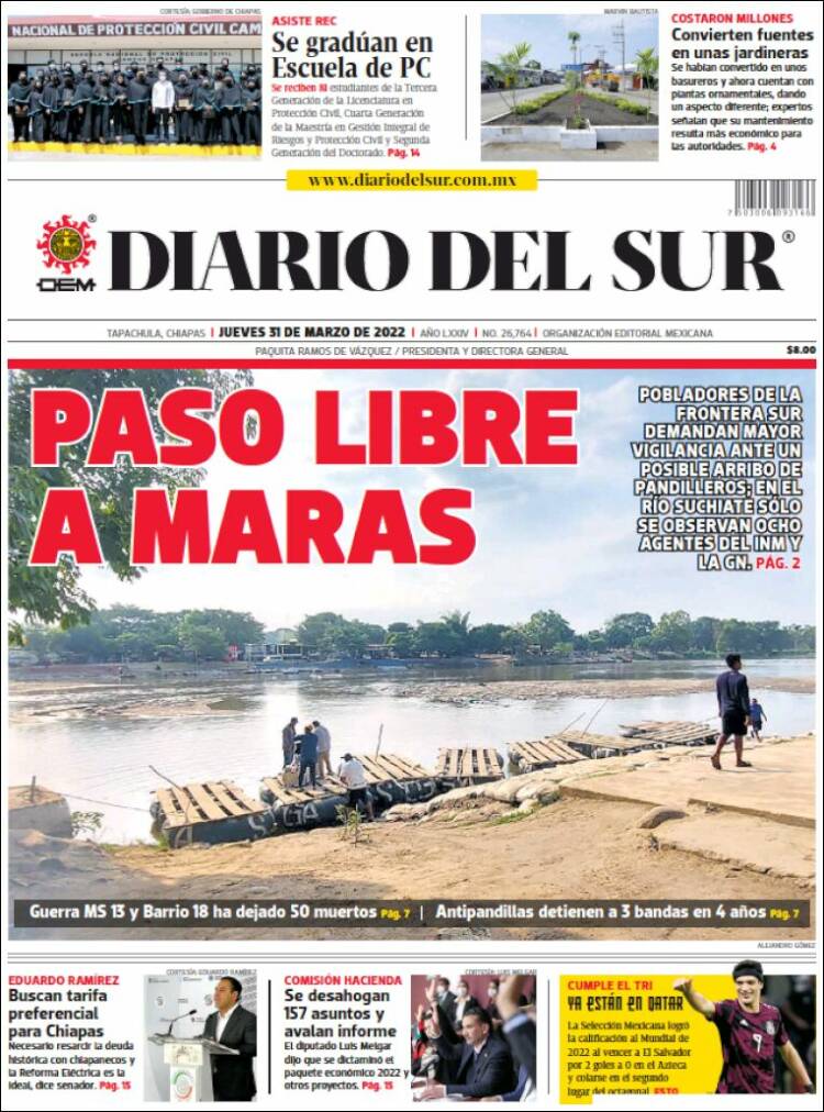 Portada de El Diario del Sur (México)