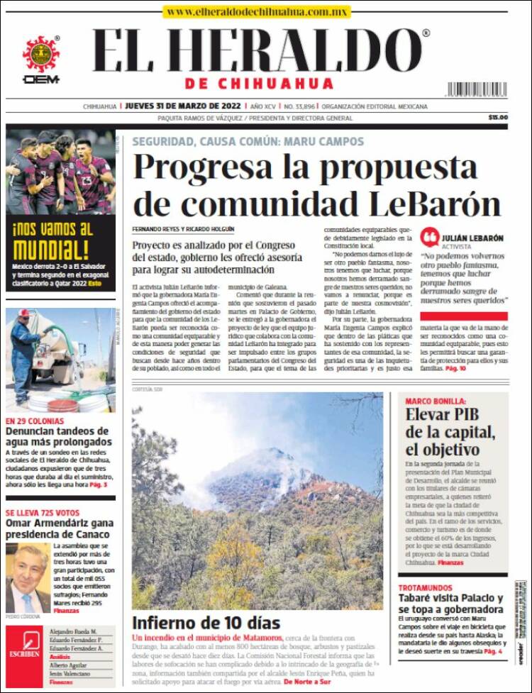 Portada de El Heraldo de Chihuahua (México)