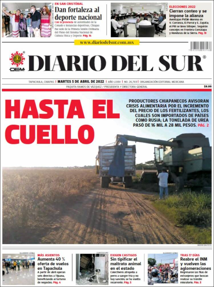 Portada de El Diario del Sur (México)