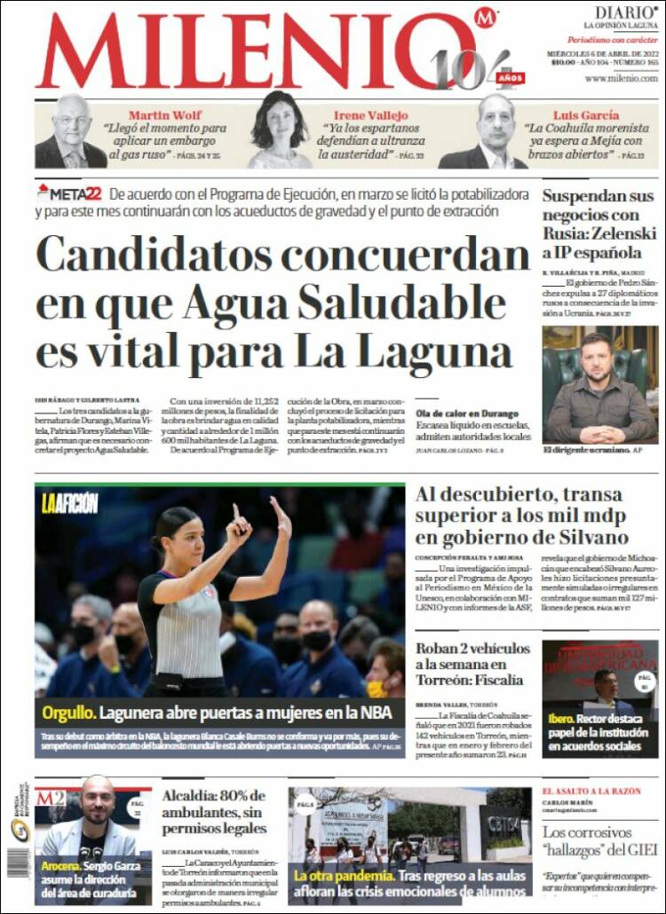Portada de Milenio - Laguna (México)