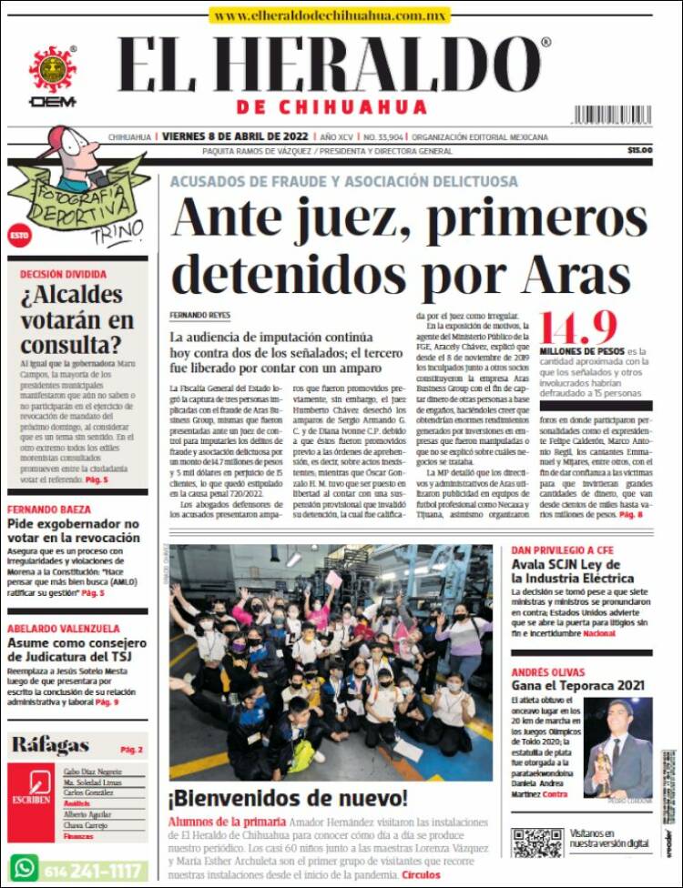 Portada de El Heraldo de Chihuahua (México)