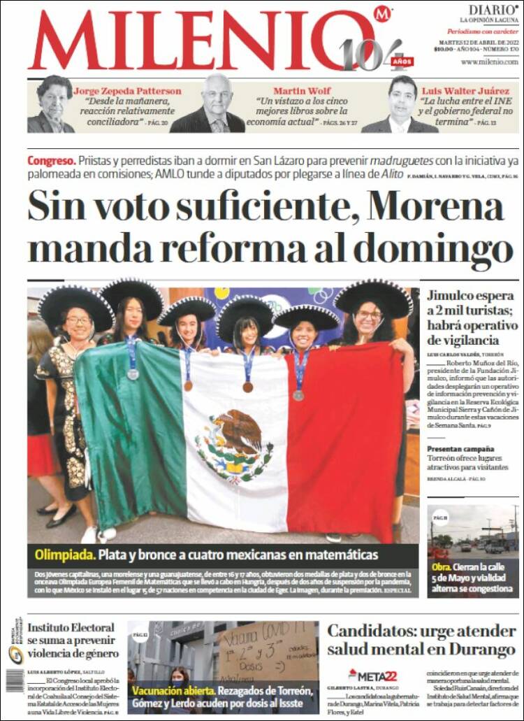 Portada de Milenio - Laguna (México)